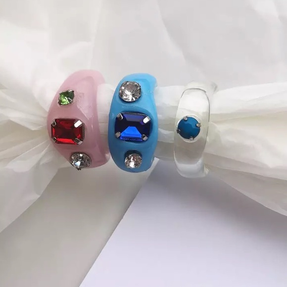 Chunky Acrylic Rhinestone Rings - Set of 3 - Picture 1 of 3